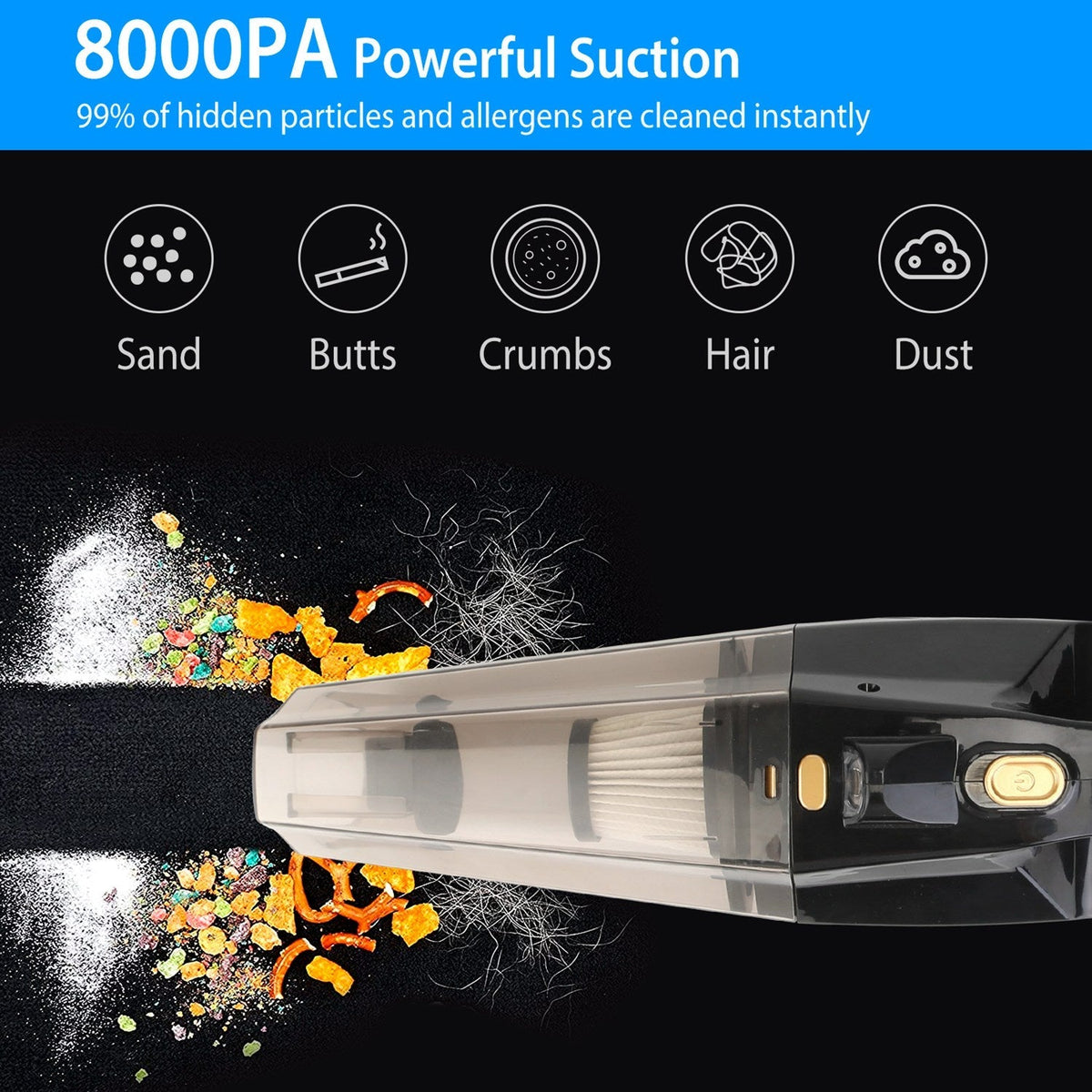 Handheld Cordless Car Vacuum Cleaner 120W 8000PA DC 12V Car Auto Home Duster Wet Dry Powerful Suction with Accessory Kit