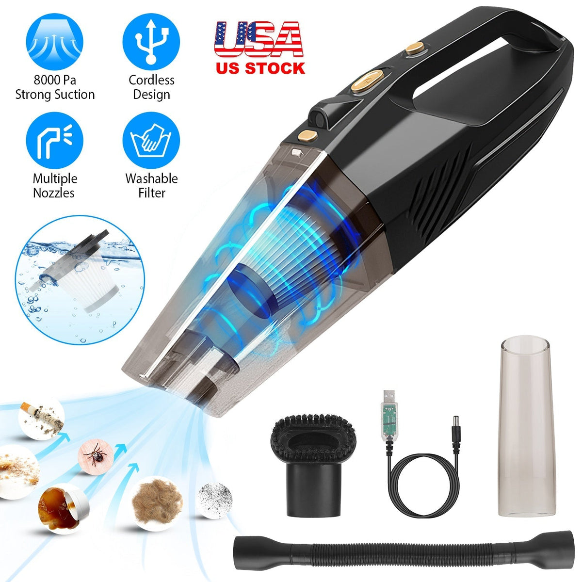 Handheld Cordless Car Vacuum Cleaner 120W 8000PA DC 12V Car Auto Home Duster Wet Dry Powerful Suction with Accessory Kit