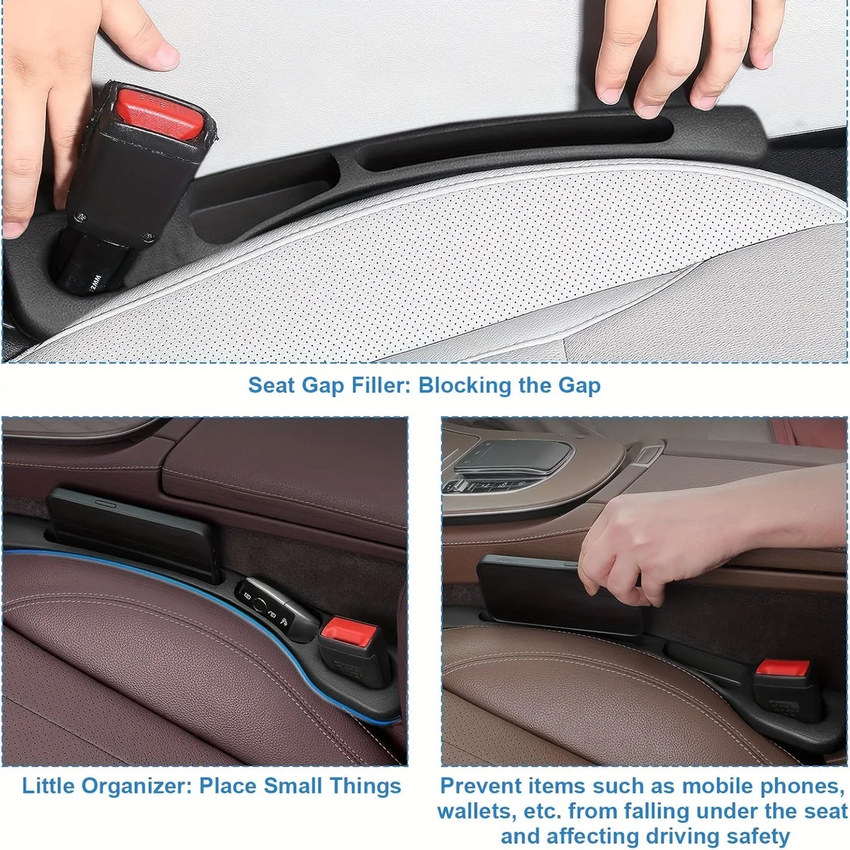 2pc Car Seat Waterproof Gap Filler Organizer/Storage Auto Interior Accessory